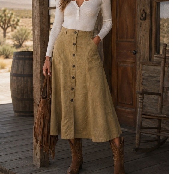 Universal Thread Dresses & Skirts - NWT Universal Thread Women's Size 12 Tan Faux Suede Button Front Midi Skirt